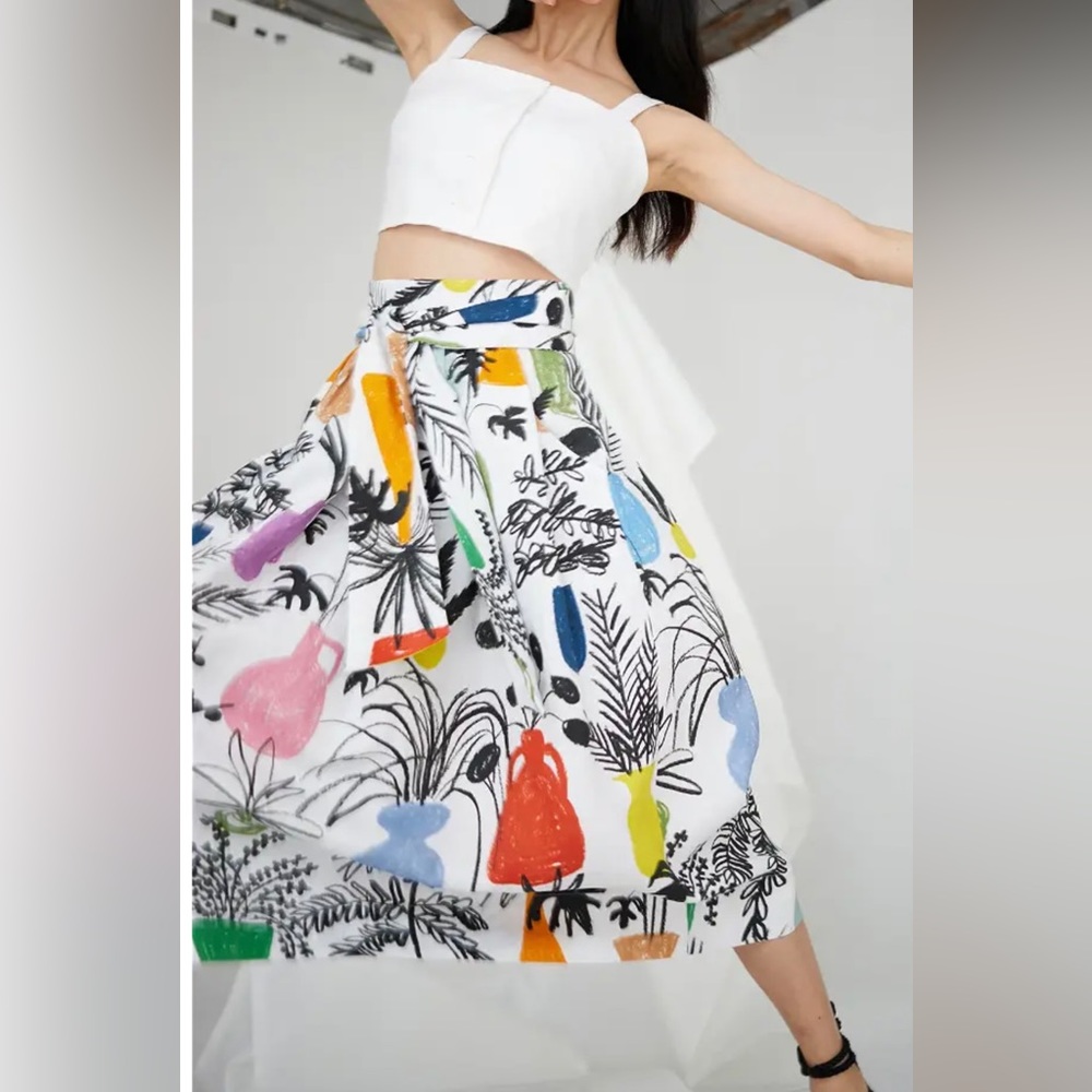 WHIT kimani tie waist midi skirt in potted plant print. Women’s 4